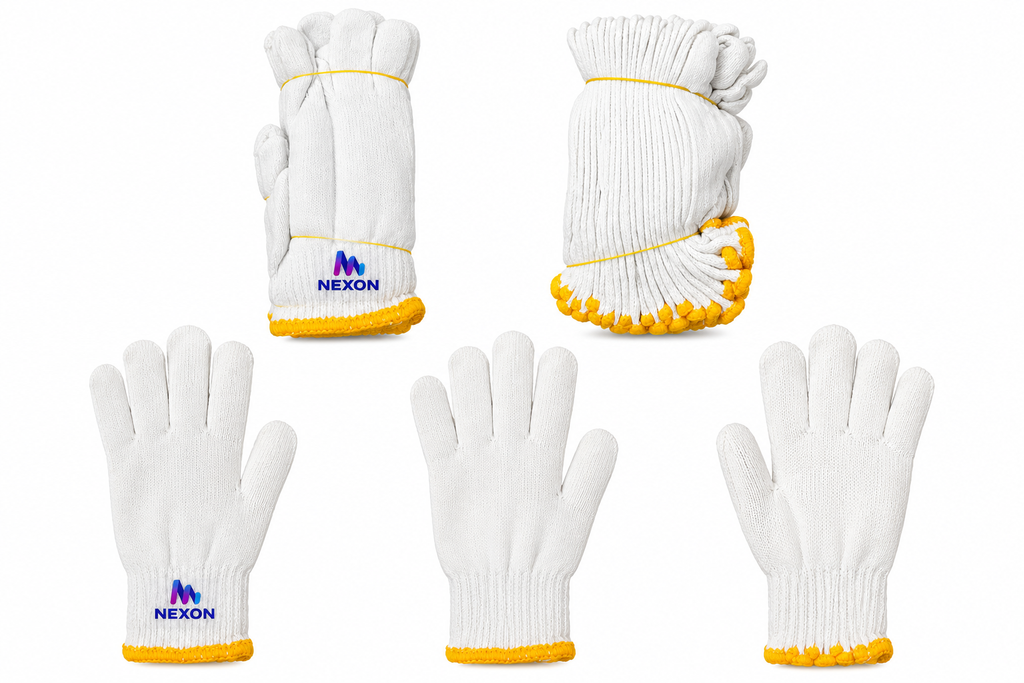 Nexon Cotton Gloves – White Cotton Knitted Work Gloves (Pair / Dozen)