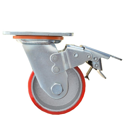 CASTER WHEEL PU 8" SWIVEL WITH BRAKE-UKEN