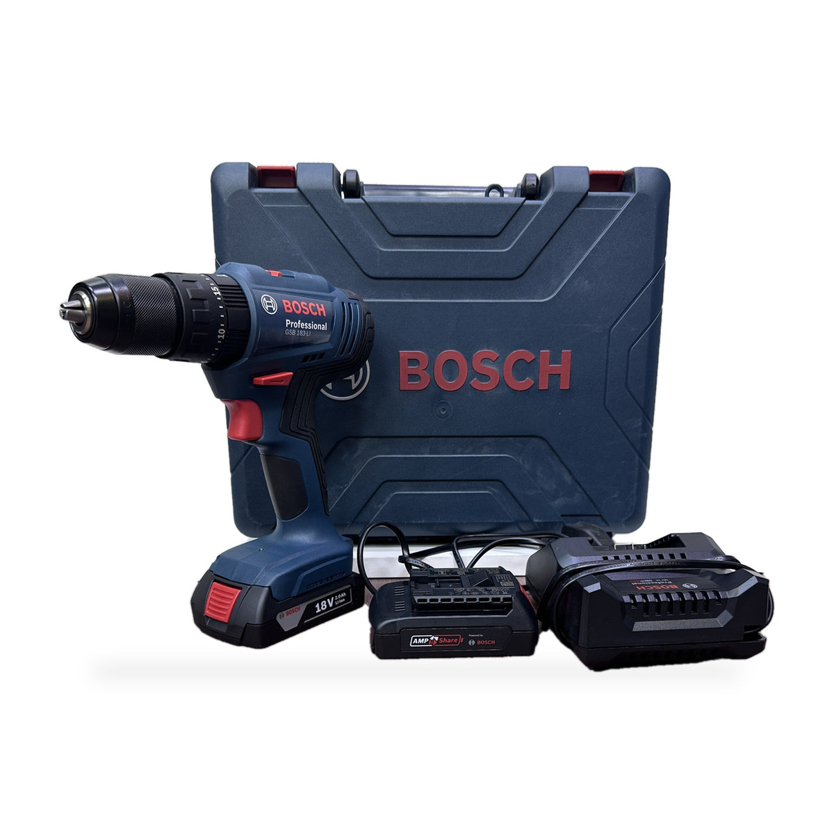 Bosch GSB 183-LI Professional 18V Cordless Impact Drill Kit with batteries, charger and case