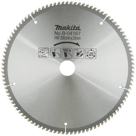 Makita B-O4167 Aluminium Cutting Saw Blade, 260mm Blade Diameter X 30mm Hole Diameter, 100 Teeth
