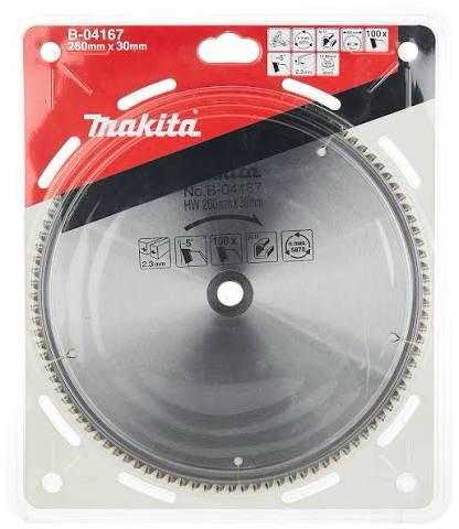 Makita B-O4167 Aluminium Cutting Saw Blade, 260mm Blade Diameter X 30mm Hole Diameter, 100 Teeth